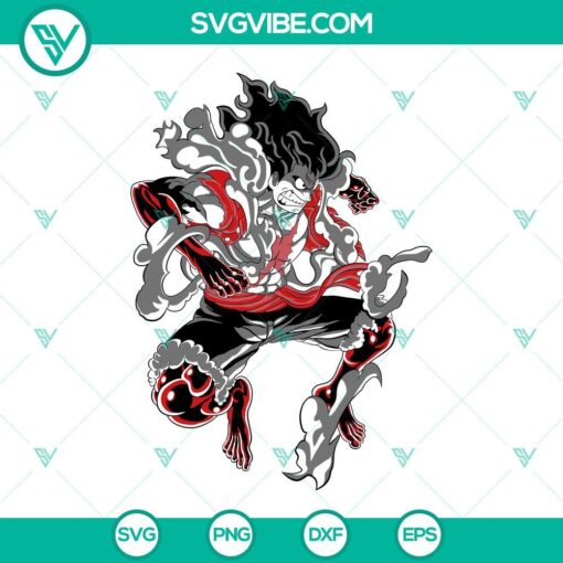 Luffy Gear Fourth SVG images for Cricut, featuring One Piece manga design in PNG, DXF, and EPS formats.