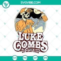 Luke Combs Beer Never Broke My Heart Tour Skeleton SVG images with country theme, perfect for merchandise design.