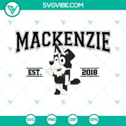 Mackenzie Bluey EST 2018 SVG file with Bluey Cartoon characters in digital design.