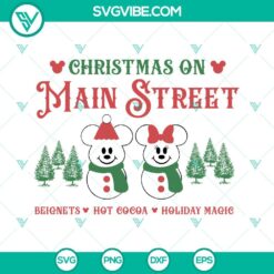 Main Street Christmas Sign SVG File with Mickey and Minnie Mouse designs, perfect for holiday crafts and decorations.