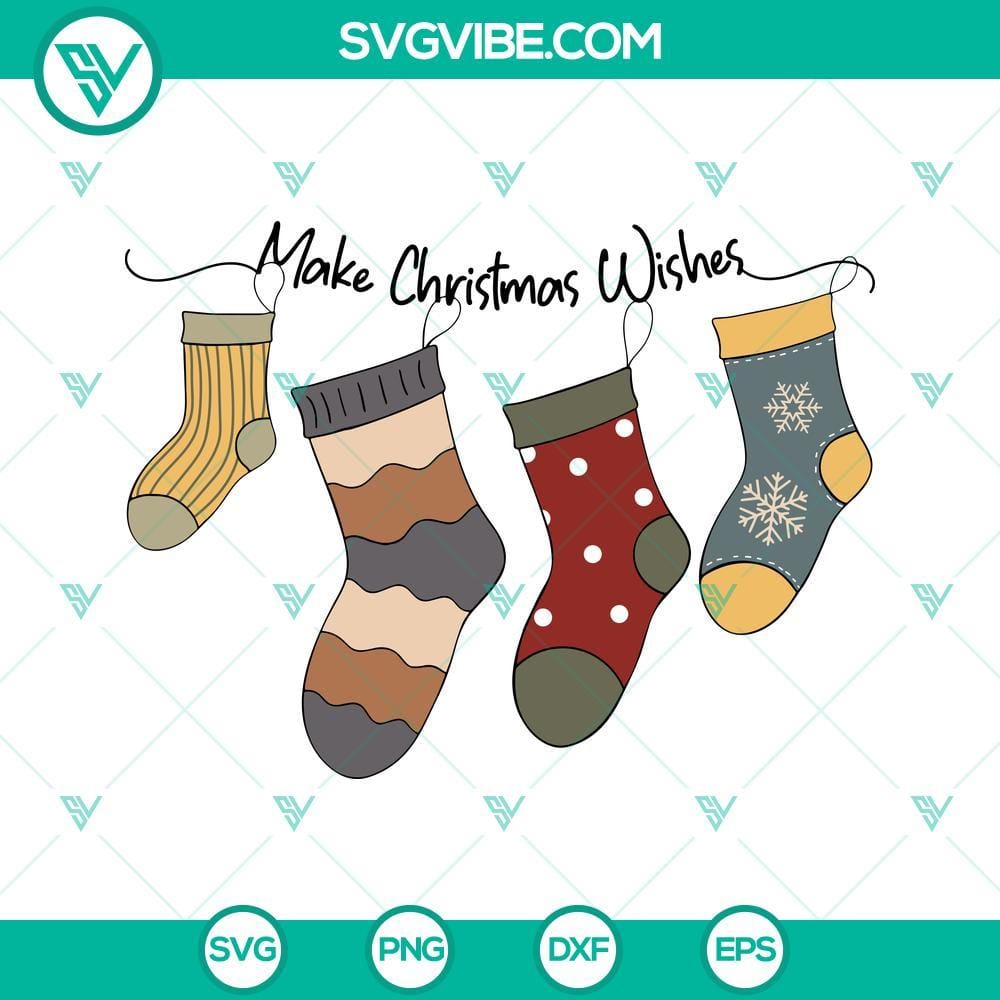 Make Christmas Wishes SVG, Christmas Socks SVG, Merry Christmas SVG Christmas wishes SVG with socks design, perfect for holiday crafts. Merry Christmas SVG file for DIY projects.