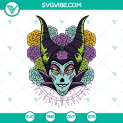 Maleficent sugar skull SVG for Day of the Dead celebration, featuring dark and eerie Maleficent design perfect for Halloween crafts.