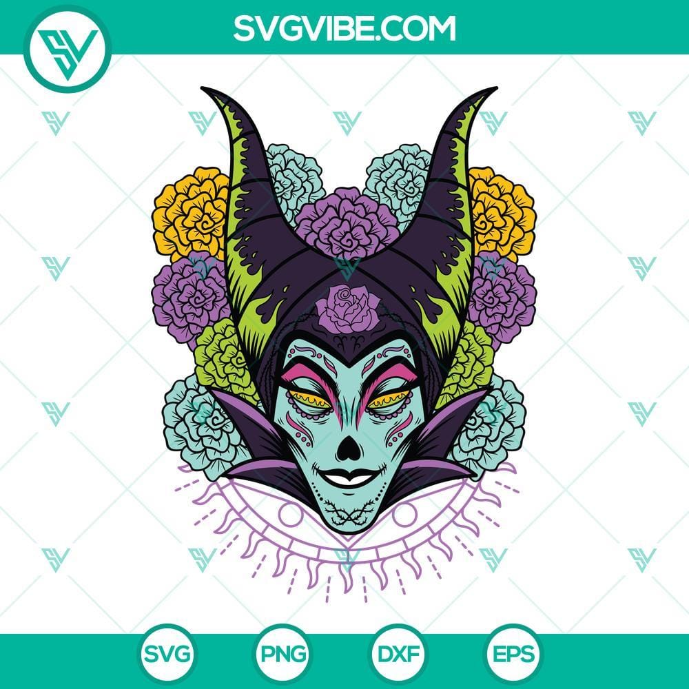 maleficent-sugar-skull-svg-day-of-the-dead-maleficent-svg-dia-de-los-muertos-maleficent-svg-8-mockup.jpg Maleficent sugar skull SVG for Day of the Dead celebration, featuring dark and eerie Maleficent design perfect for Halloween crafts.