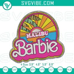 Trendy Malibu Beach Barbie embroidery designs for digital download, perfect for fashionable sewing projects.