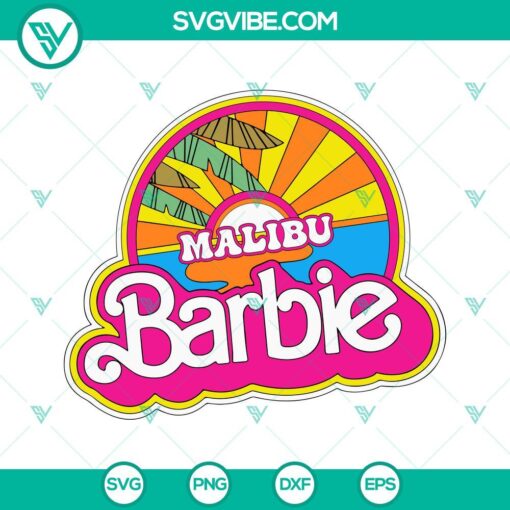 Malibu Barbie SVG design for 2023 release. Beach-themed Barbie SVG files for download.
