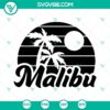 Malibu sunset and palm trees SVG files for download, California beach theme.