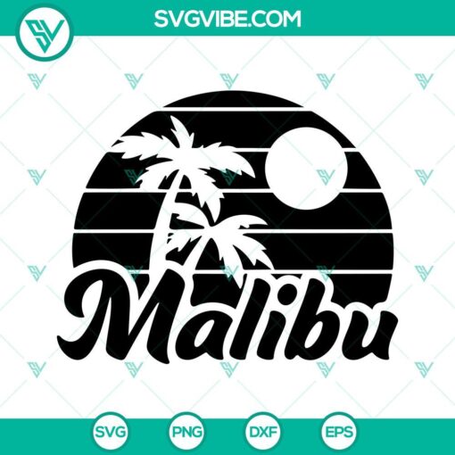 Malibu sunset and palm trees SVG files for download, California beach theme.
