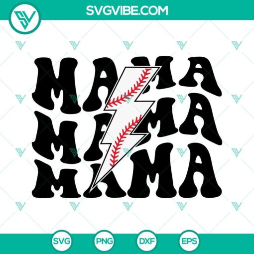 Mama Baseball Lightning Bolt SVG File for Baseball Mom, in PNG, DXF, and EPS formats. Great for sports-loving mamas!