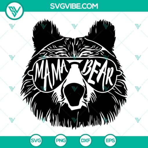 Mama Bear SVG with Glasses, Mommy and Mothers Day SVG files for crafting projects. Cute bear design for gifts.