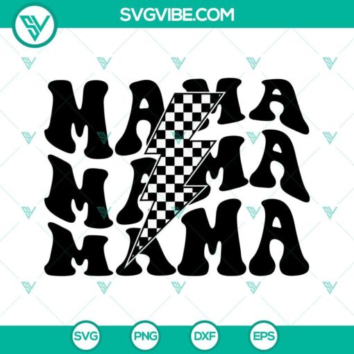 Checkered lightning bolt SVG files perfect for racing moms, retro design with PNG format for download.