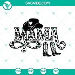 Mama cow hide, cow print, cowgirl boots SVG design download - western-themed digital image perfect for crafts and cutting machines.