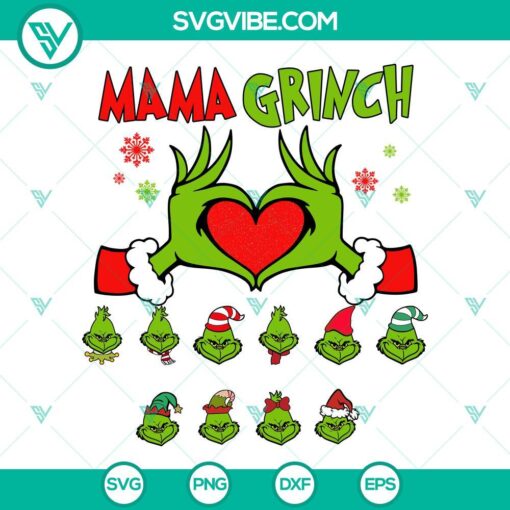 Mama Grinch Bundle SVG Files, Grinch Face Custom Name Kid SVG Download PNG Cut 6