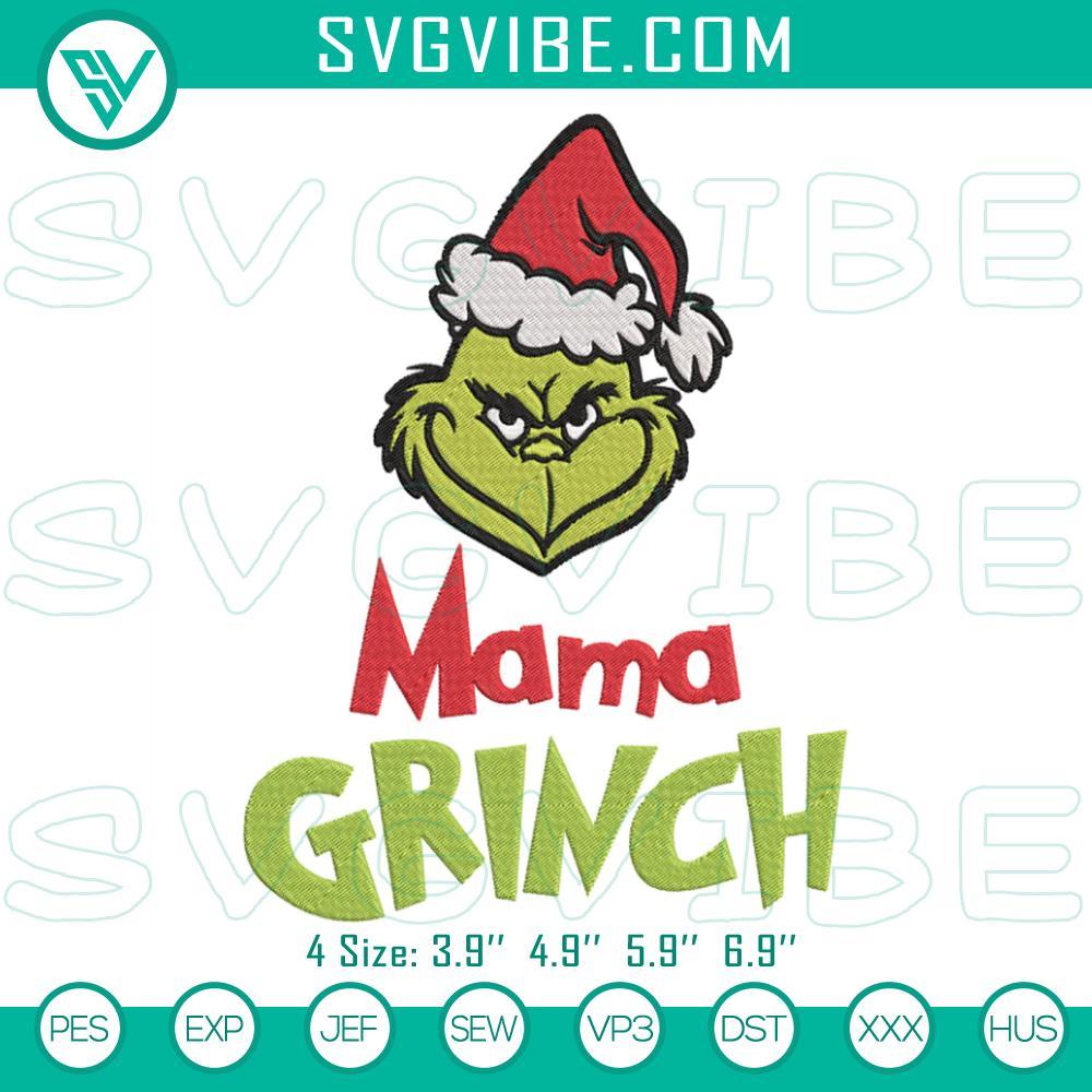 Mama Grinch Christmas Embroidery Design Files Mama Grinch Christmas embroidery file, cute holiday Grinch design for embroidery projects.