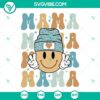 Mama Smiley Beanie Hat and Mom Life SVG images, Retro Happy Mothers Day design. Ideal for Mother's Day crafts.