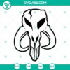 Mandalorian helmet SVG bundle with Mythosaur skull and Boba Fett designs for download. Ideal for Star Wars fans.