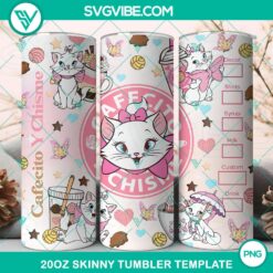 Marie Cat Cafecito Y Chisme 20oz tumbler wrap featuring a cute cat design, perfect for cat lovers and coffee enthusiasts.