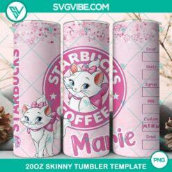 Marie Cat Starbucks Coffee 20oz tumbler wrap PNG file, featuring cute cat design with pink and green accents, perfect for coffee lovers.