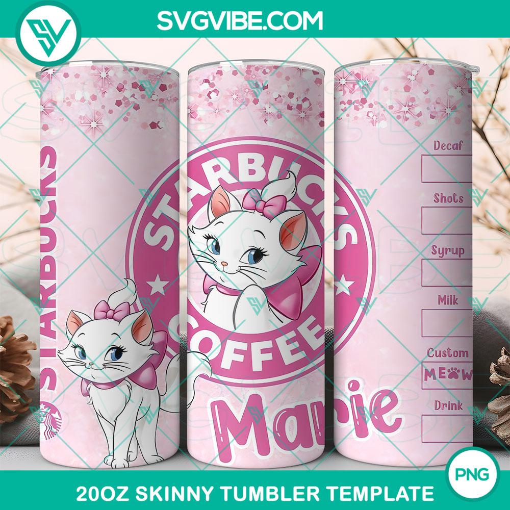 Marie Cat Starbucks Coffee 20oz Tumbler Wrap PNG File Marie Cat Starbucks Coffee 20oz tumbler wrap PNG file, featuring cute cat design with pink and green accents, perfect for coffee lovers.