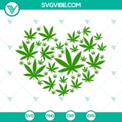 Marijuana heart SVG download with cannabis love design, weed heart SVG file in PNG and DXF formats for crafting.