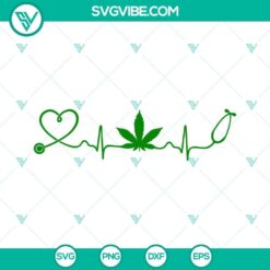 Marijuana leaf stethoscope heartbeat SVG, cannabis therapy design for digital download.