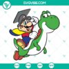 Mario and Yoshi on graduation-themed level complete screen in Super Mario Bros SVG download.