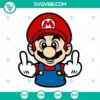 Humorous Super Mario SVG design showing Mario raising his middle finger. SVG, PNG, DXF, EPS formats available. Perfect for digital projects.