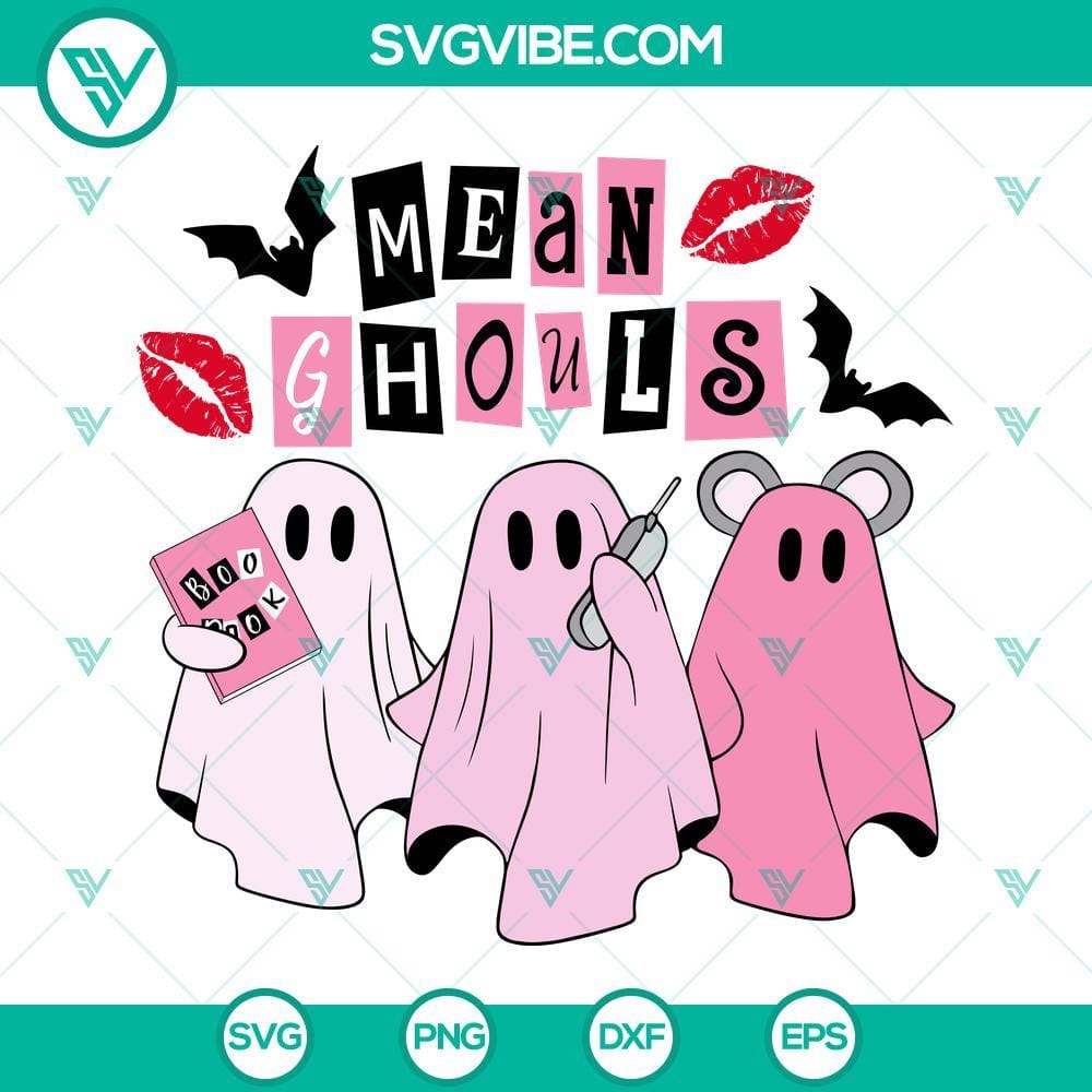 Mean Ghouls SVG Image, Cute Pink Ghost SVG File, Boo Book SVG Image, Mean Girls Mean Ghouls SVG with Cute Pink Ghost, Boo Book design inspired by Mean Girls movie. Perfect for Halloween crafts.
