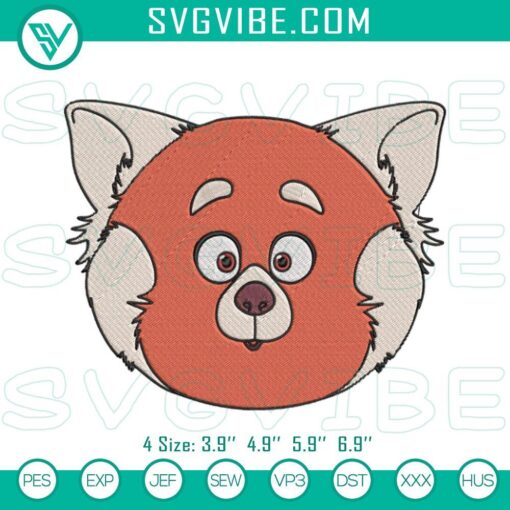 Meilin Lee red panda face embroidery designs inspired by Turning Red character, digital file.
