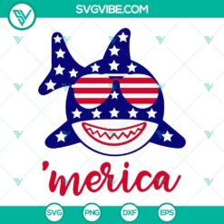 Merica Shark SVG File, Shark US Flag Sunglasses SVG Images, July 4th SVG Files,