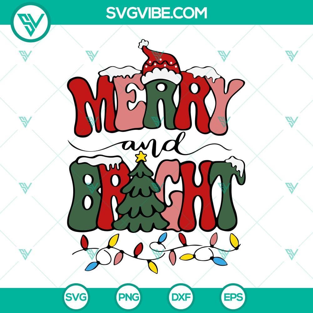 Merry And Bright SVG Files, Retro Christmas SVG Images, Christmas SVG Images Files Retro Christmas SVG files with Merry And Bright design, festive Christmas images perfect for crafting projects.