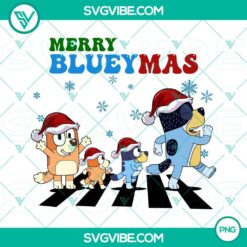 Bluey family Christmas themed PNG file featuring a festive design inspired by Abbey Road crossing, perfect for holiday projects.
