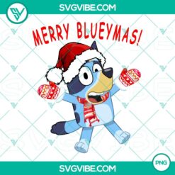 Bluey-themed Merry Christmas PNG images in blue color scheme, perfect for festive digital designs.