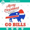 Buffalo Bills football team themed Merry Christmas SVG images featuring Santa hat, perfect for fans. Go Bills SVG design.