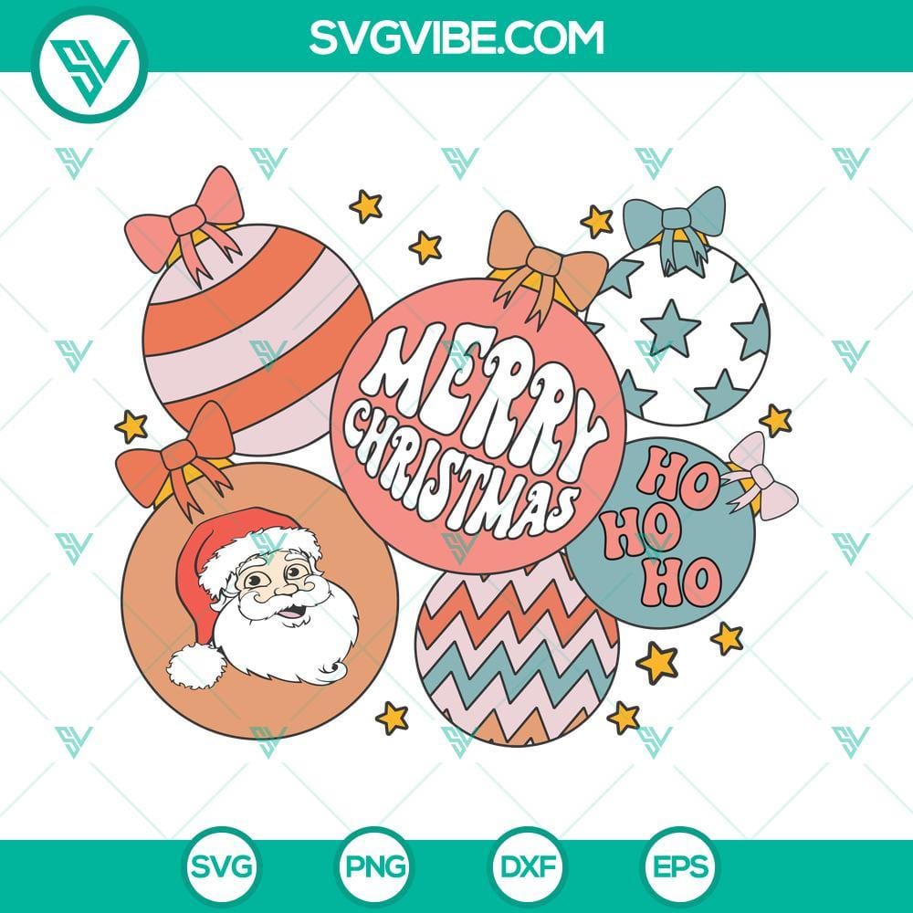 Merry Christmas Ho Ho Ho SVG, Christmas Ball SVG PNG DXF EPS Cut Files Merry Christmas Ho Ho Ho SVG images featuring Christmas ball designs in PNG, DXF, and EPS formats for cutting projects.