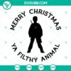 Home Alone inspired Merry Christmas Kevin and Merry Christmas Ya Filthy Animal SVG files for Christmas crafts and decorations.