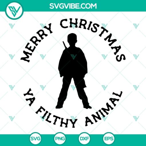 Home Alone inspired Merry Christmas Kevin and Merry Christmas Ya Filthy Animal SVG files for Christmas crafts and decorations.