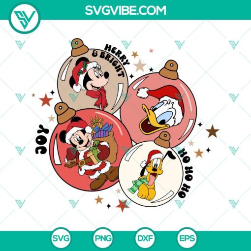 Mickey Mouse and friends Christmas ornaments SVG images, perfect for holiday crafts.