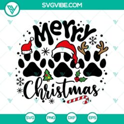Christmas dog Paws SVG with Santa hat download for Merry Christmas celebration, perfect for crafting projects.