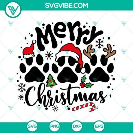 Christmas dog Paws SVG with Santa hat download for Merry Christmas celebration, perfect for crafting projects.