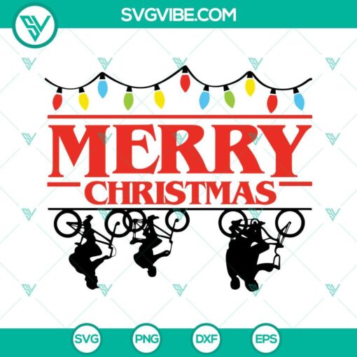 Merry Christmas Stranger Things themed SVG images featuring The Upside Down for Xmas celebrations. Downloadable design.