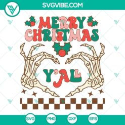 Merry Christmas Y’all Skull Hands SVG Files featuring skeleton hands with a Christmas theme. Perfect for holiday crafting.