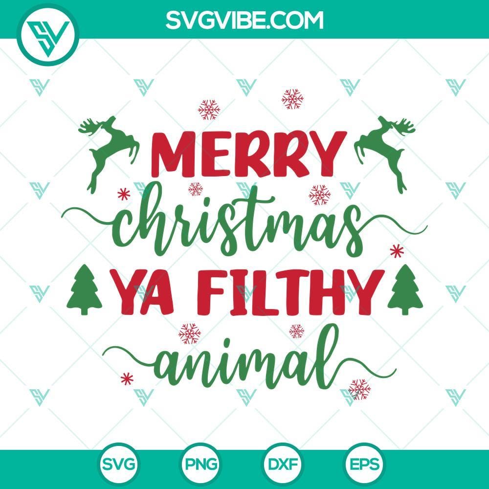 Merry Christmas Ya Filthy Animal SVG File, Christmas Shirt SVG Download, Funny Merry Christmas Ya Filthy Animal SVG File for Funny Christmas Shirt. Download this cool holiday design for a unique festive look!