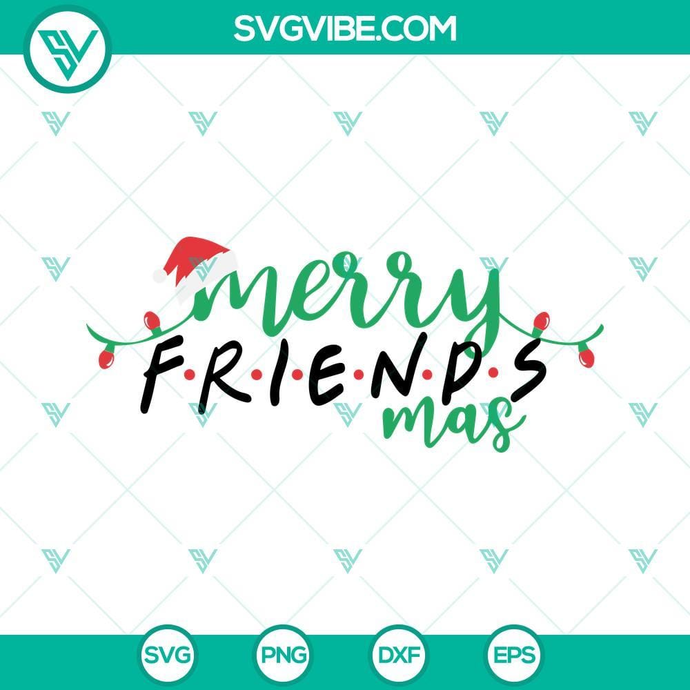 Merry Friendsmas SVG, Friends Santa Hat SVG, Christmas Friends SVG Friends themed Santa hat SVG image for Christmas, Merry Friendsmas SVG files featuring festive design. Ideal for holiday crafting projects.