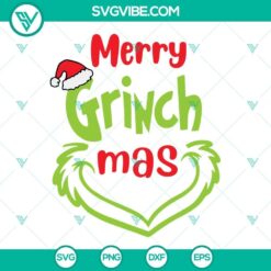 Merry Grinch Mas Christmas SVG file with PNG, EPS, DXF cut files for holiday crafts and decorations.