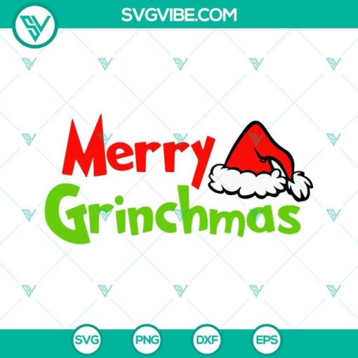 Cheerful Merry Grinchmas SVG file, Christmas design with festive Grinch character. Perfect for holiday craft projects.