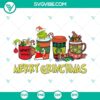 Grinch-themed Merry Christmas coffee cup SVG files for download - perfect for holiday crafting projects.