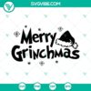 Whimsical festive Merry Grinchmas SVG files featuring Grinch and Santa hat design for holiday crafts and projects.