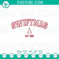 Swiftmas embroidery file featuring Taylor Swift Christmas design with festive elements like ornaments, snowflakes, and Swift's signature.