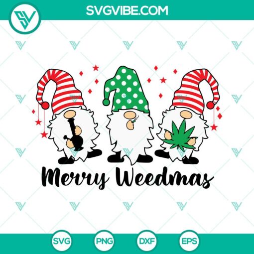 Merry Weedmas Gnomes SVG Download with Cannabis Gnomes for Christmas crafting.