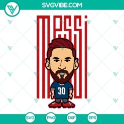 Lionel Messi 30 SVG files bundle for Cricut and Silhouette machines, including PNG, DXF, and EPS formats. Perfect for football fans!